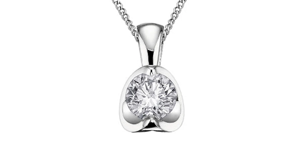 10K White Gold 0.04 cttw Diamond Solitaire Mezza Luna Pendant, 18"