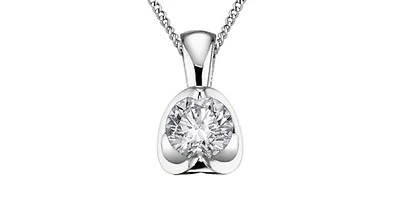 10K White Gold 0.04 cttw Diamond Solitaire Mezza Luna Pendant, 18"