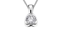10K White Gold 0.04 cttw Diamond Solitaire Mezza Luna Pendant, 18"