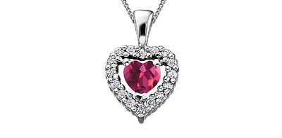 10K White Gold Pink Tourmaline and Diamond Heart Necklace, 18"