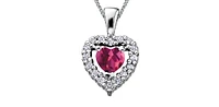 10K White Gold Pink Tourmaline and Diamond Heart Necklace, 18"