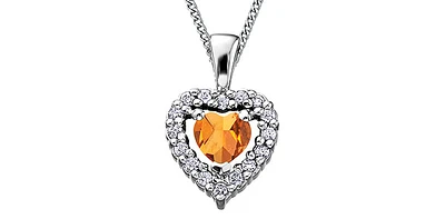 10K White Gold Citrine and Diamond Heart Necklace, 18"