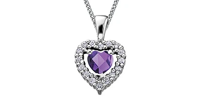 10K White Gold Amethyst and Diamond Heart Necklace, 18"