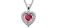 10K White Gold Ruby and Diamond Heart Necklace, 18"