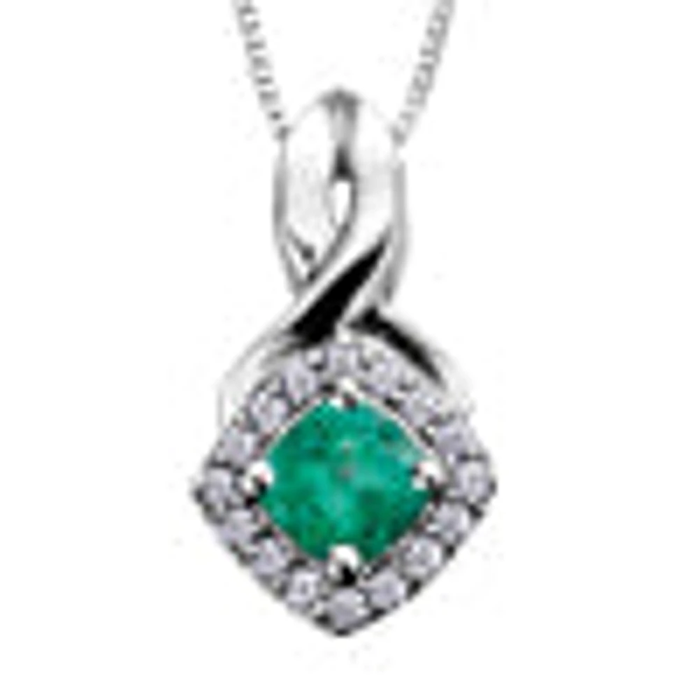 10K White Gold Emerald & Diamond Pendant