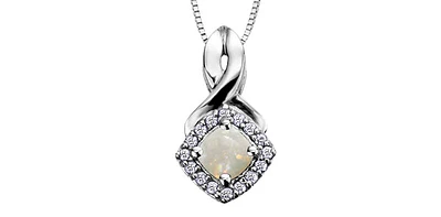 10K White Gold Opal & Diamond Pendant
