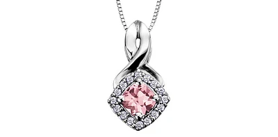 10K White Gold Pink Tourmaline & Diamond Pendant
