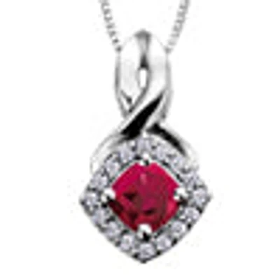 10K White Gold Ruby & Diamond Pendant