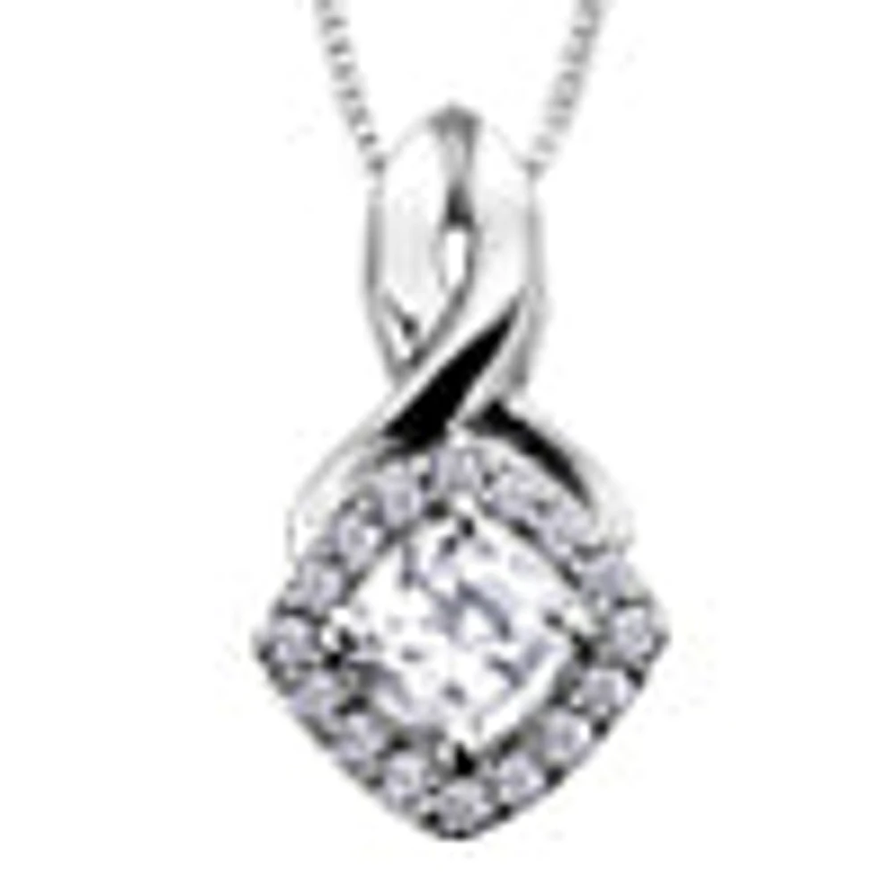 10K White Gold White Zircon & Diamond Pendant
