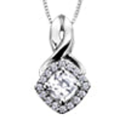 10K White Gold White Zircon & Diamond Pendant