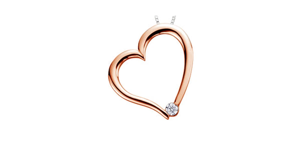 10K Rose Gold 0.03cttw Canadian Diamond Heart Pendant, 18"