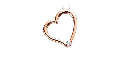 10K Rose Gold 0.03cttw Canadian Diamond Heart Pendant, 18"
