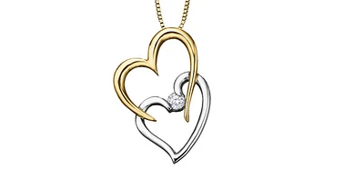 10K Yellow and White Gold Double Heart Pendant with 0.043 ct Canadian Diamond