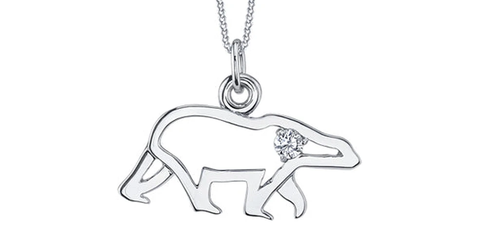 10K White Gold Canadian Diamond Polar Bear Pendant - 18"