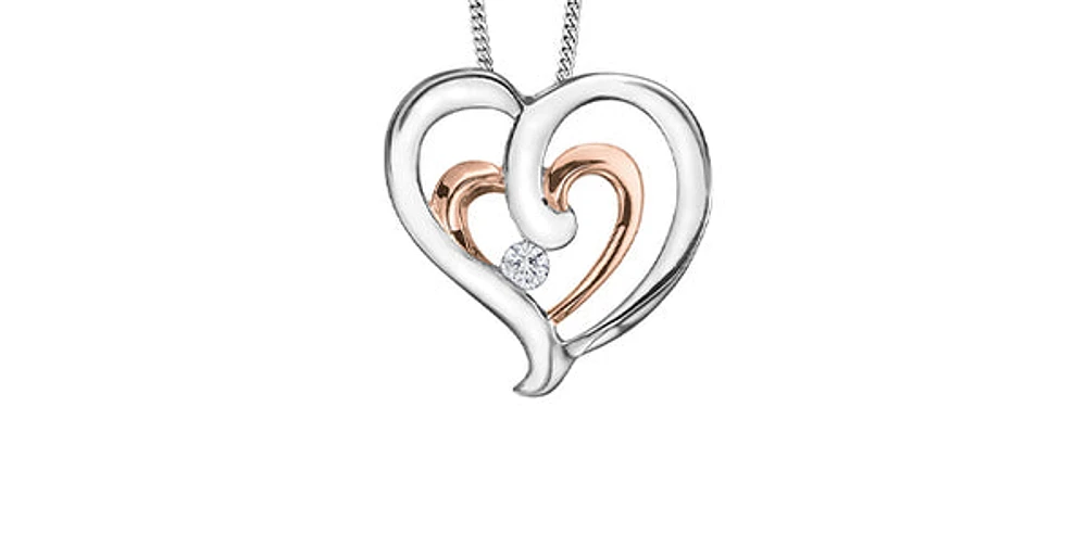 10K Rose and White Gold 0.07cttw Canadian Diamond Heart Pendant, 18"