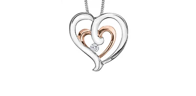 10K Rose and White Gold 0.07cttw Canadian Diamond Heart Pendant, 18"