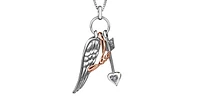 Sterling Silver & 10K Rose Gold 0.007cttw Diamond Arrow and Wing Necklace
