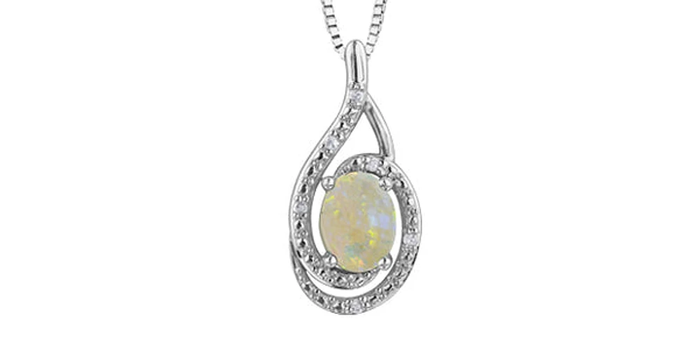 925 Sterling Silver Opal & Diamond Necklace