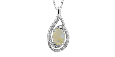 925 Sterling Silver Opal & Diamond Necklace