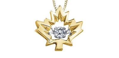 10K Yellow Gold 0.04 Canadian Diamond Maple Leaf Pendant - 18"