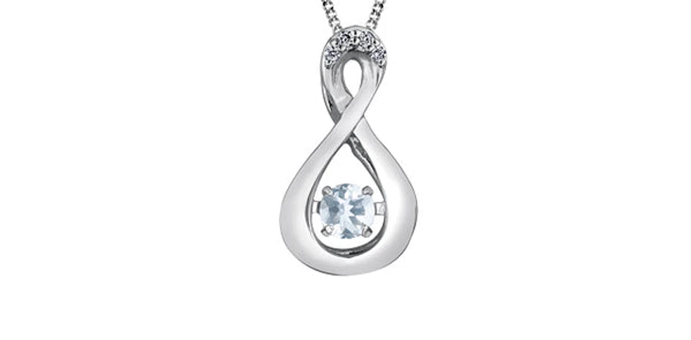 10K White Gold Round Cut Aquamarine and Diamond Pendant - 18 inches