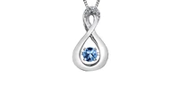 10K White Gold Round Cut Blue Topaz & Diamond Pendant - 18 inches