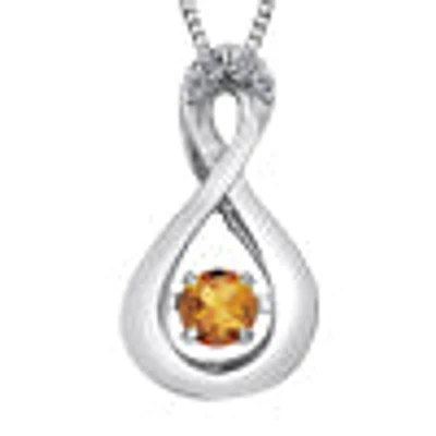 10K White Gold Round Cut Citrine & Diamond Pendant - 18 inches