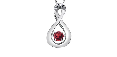 10K White Gold Round Cut Garnet and Diamond Pendant - 18 inches