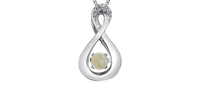 10K White Gold Round Cut Opal & Diamond Pendant - 18 inches