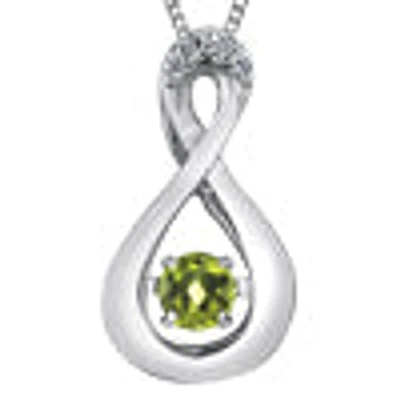 10K White Gold Round Cut Peridot and Diamond Pendant - 18 inches