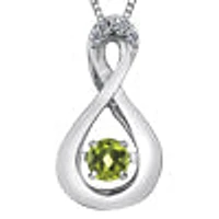 10K White Gold Round Cut Peridot and Diamond Pendant - 18 inches