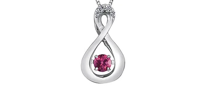 10K White Gold Round Cut Pink Topaz and Diamond Pendant - 18 inches