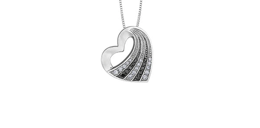 10K White Gold 0.14 cttw Diamond & Black Diamond Heart Pendant