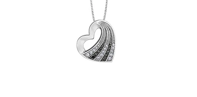 10K White Gold 0.14 cttw Diamond & Black Diamond Heart Pendant