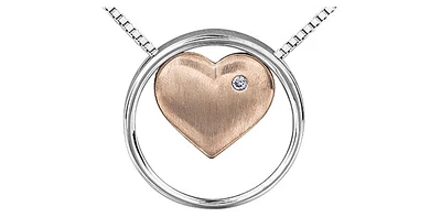 Sterling Silver & 10K Rose Gold 0.01cttw Diamond Necklace
