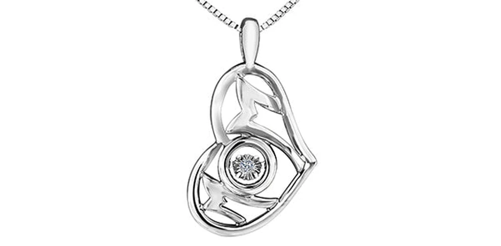 Sterling Silver 0.02 cttw Diamond Heart / Mom Pulse Pendant, 18"