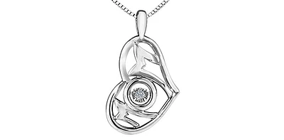 Sterling Silver 0.02 cttw Diamond Heart / Mom Pulse Pendant, 18"