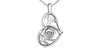Sterling Silver 0.02 cttw Diamond Heart / Mom Pulse Pendant, 18"