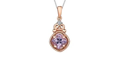 10K White & Rose Gold Pink Amethyst & Diamond Pendant
