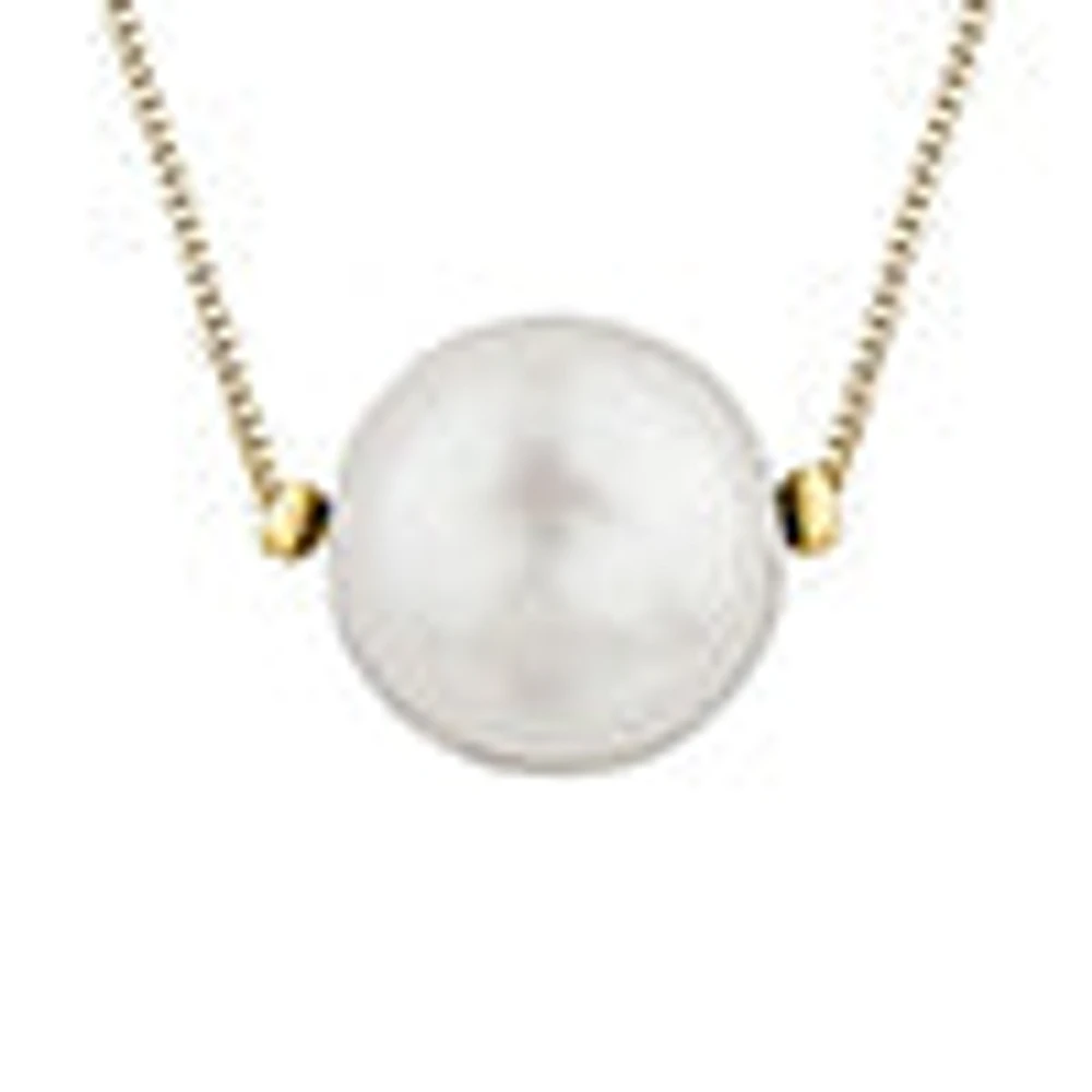 10K Yellow Gold Fine Box Chain with 7mm Cultured Pearl - 18 Inches