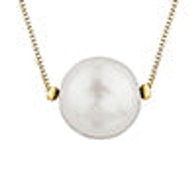 10K Yellow Gold Fine Box Chain with 7mm Cultured Pearl - 18 Inches