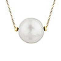 10K Yellow Gold Fine Box Chain with 7mm Cultured Pearl - 18 Inches
