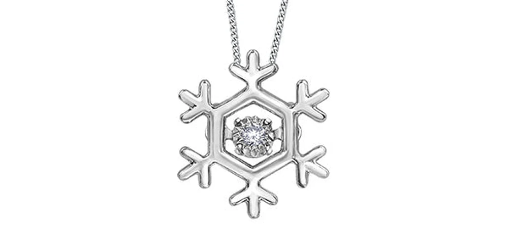 10K White Gold 0.02 cttw Canadian Diamond Snowflake Pulse Pendant, 18"