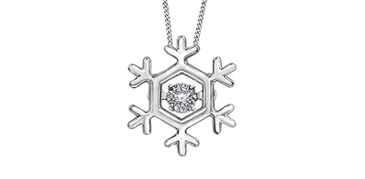 10K White Gold 0.02 cttw Canadian Diamond Snowflake Pulse Pendant, 18"