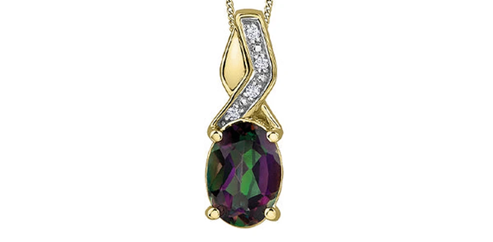 10K Yellow Gold Mystic Topaz & Diamond Necklace