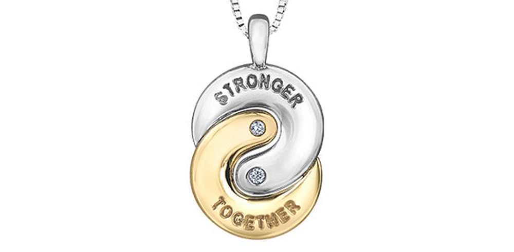 Sterling Silver & 10K Yellow Gold "Stronger Together" 0.02cttw Diamond Necklace, 18"