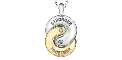 Sterling Silver & 10K Yellow Gold "Stronger Together" 0.02cttw Diamond Necklace, 18"