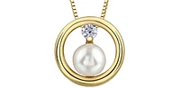 10K Yellow Gold 0.06cttw Canadian Diamond and Pearl Pendant, 18"