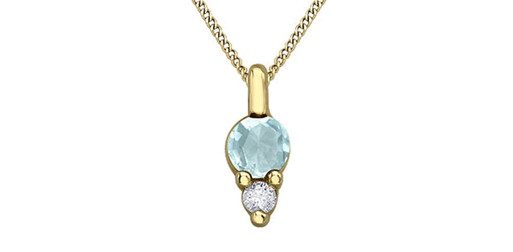 10K Yellow Gold 3.0mm Round Cut Aquamarine & 0.017cttw Diamond Pendant - 18"