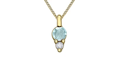 10K Yellow Gold 3.0mm Round Cut Aquamarine & 0.017cttw Diamond Pendant - 18"